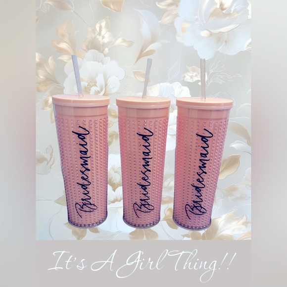 ICING: Set of 4 16oz Pink Bridesmaids Bedazzled Tumblers. 16oz. - Picture 4 of 4